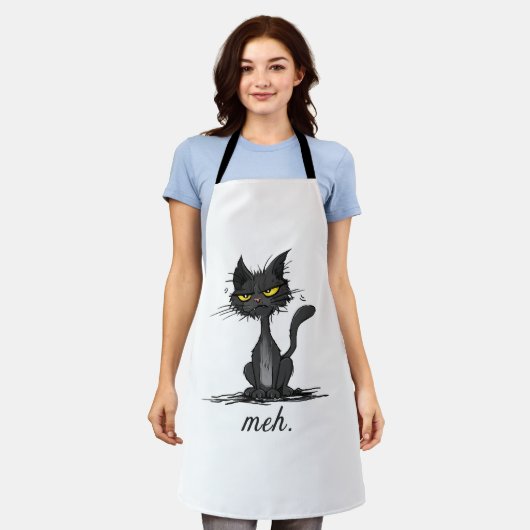 GRUMPY CAT - Funny Meh Cat - Crazy Cat Lady Gift エプロン (着用した状態)