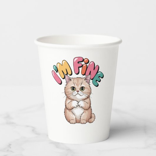 Grumpy Cat "I'm Fine" Funny Cartoon Shirt 紙コップ (裏面)