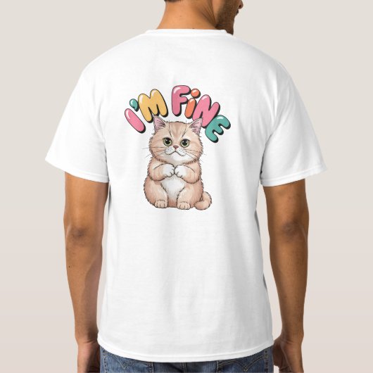 Grumpy Cat "I'm Fine" Funny Cartoon Shirt Tシャツ (裏面)