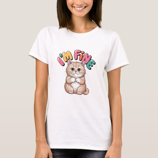 Grumpy Cat "I'm Fine" Funny Cartoon Shirt Tシャツ (正面)
