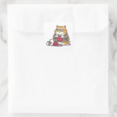 Grumpy Cat Knitting Funny Cartoon Sticker スクエアシール (バッグ)