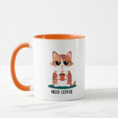 Grumpy Cat "NEED COFFEE" Mug | Cute Tabby Kitten マグカップ (左)