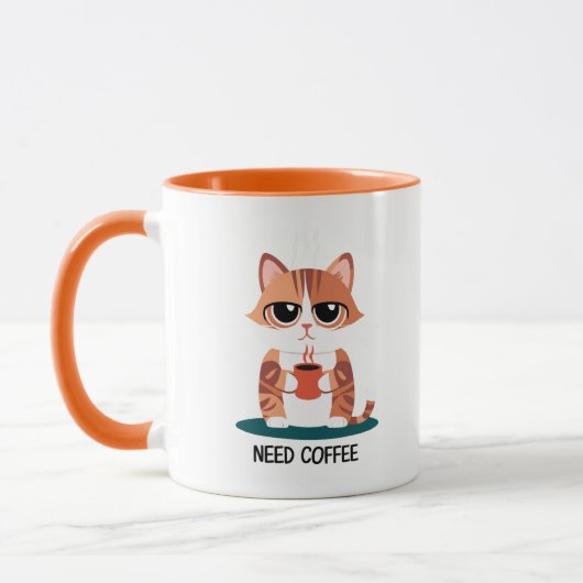Grumpy Cat "NEED COFFEE" Mug | Cute Tabby Kitten マグカップ (左)