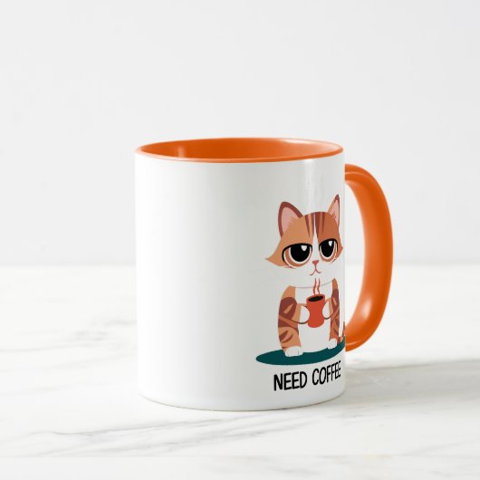 Grumpy Cat "NEED COFFEE" Mug | Cute Tabby Kitten マグカップ (正面右)
