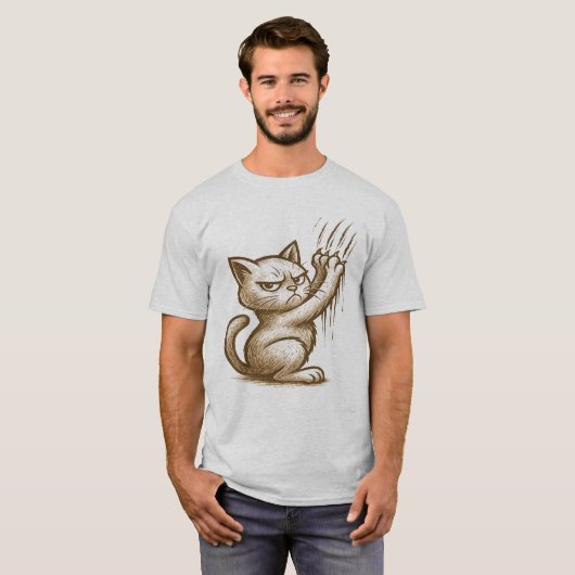 Grumpy Cat Scratch Attack – Expressive Feline Art Tシャツ (正面フル)