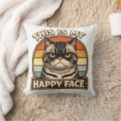 Grumpy Cat "This Is My Happy Face" Funny Retro  クッション (ブランケット)