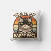 Grumpy Cat "This Is My Happy Face" Funny Retro  クッション (正面)