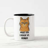 Grumpy Cat –“What You Lookin’ At, Human” Funny ツートーンマグカップ (左)