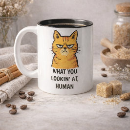 Grumpy Cat –“What You Lookin’ At, Human” Funny ツートーンマグカップ