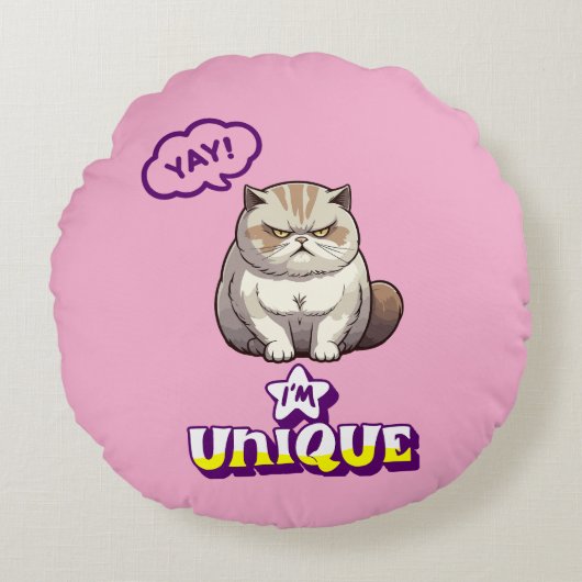 Grumpy Cat "YAY! I'm Unique" Funny  ラウンドクッション (正面)