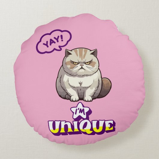 Grumpy Cat "YAY! I'm Unique" Funny  ラウンドクッション (裏面)