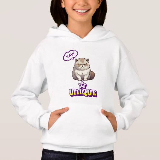 Grumpy Cat "YAY! I'm Unique" Funny Kids Pullover  (正面)