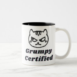 「Grumpy Certified」猫おもしろいミームデザイン ツートーンマグカップ