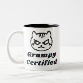 「Grumpy Certified」猫おもしろいミームデザイン ツートーンマグカップ