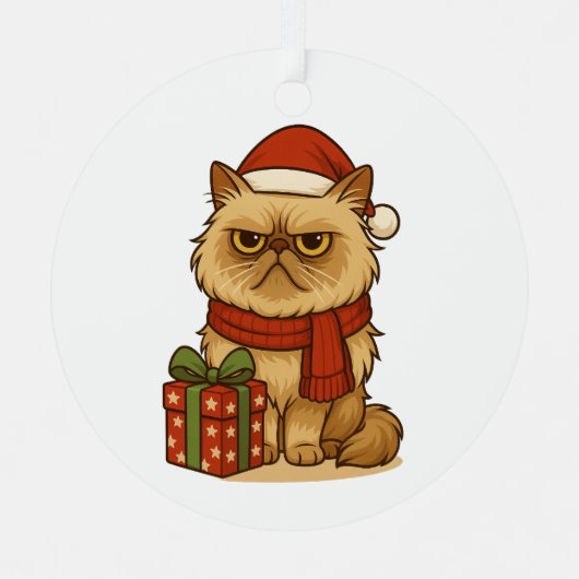 Grumpy Christmas Cat Ornament メタルオーナメント (正面)