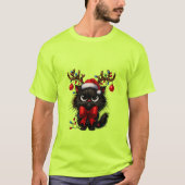 Grumpy Christmas Cat with Santa Hat and Antlers Tシャツ (正面)