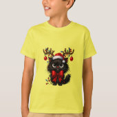 Grumpy Christmas Cat with Santa Hat and Antlers Tシャツ (正面)