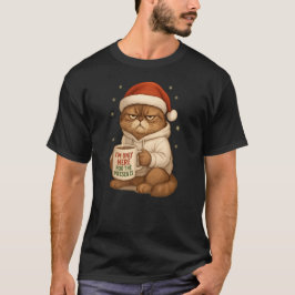 Grumpy Christmas Cat with Santa Hat Tシャツ