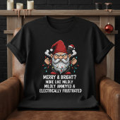 Grumpy Christmas Gnome Tangled Lights Black Cat Tシャツ