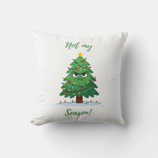 Grumpy Christmas Tree Cartoon – Funny "Not My Seas クッション (正面)
