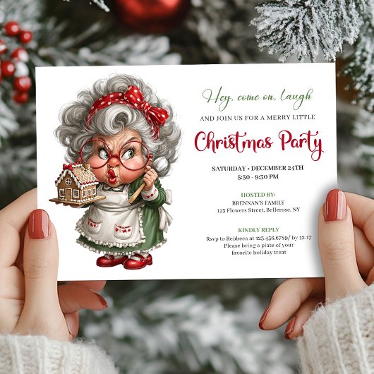 Grumpy Comic Grandma Cheerful Xmas Party Invite 招待状