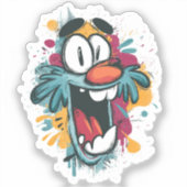Grumpy Cute Monster Sticker – Quirky Cartoon Face シール (正面)