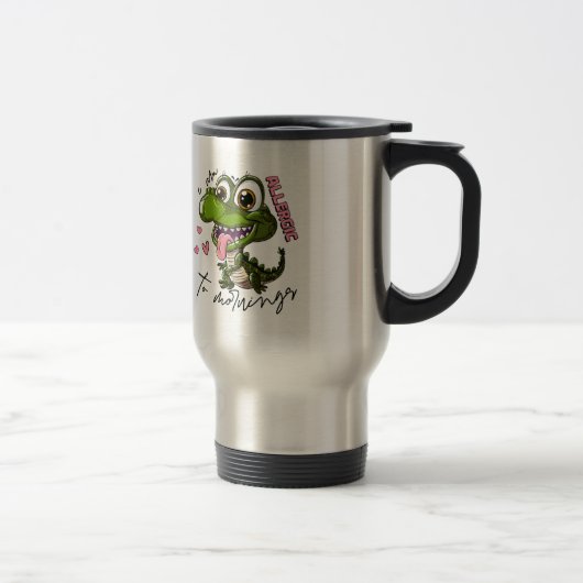Grumpy Dino Mug - 「朝アレルギーだ」 トラベルマグ (右)
