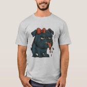 Grumpy Drooling Pug with Red Bow – Funny Dog Attit Tシャツ (正面)