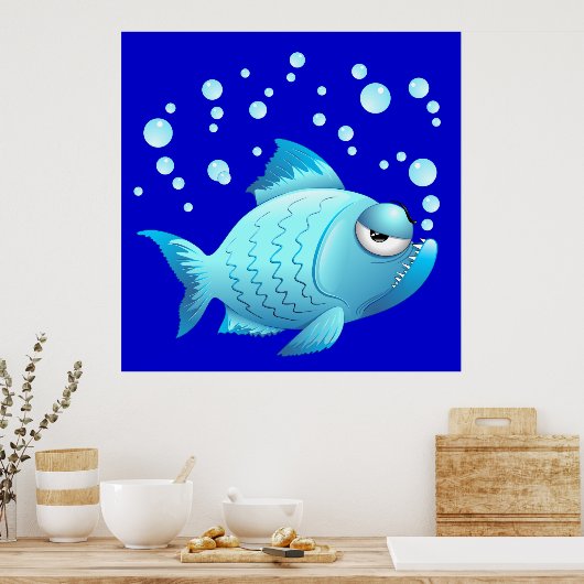 Grumpy Fish Cartoon Poster ポスター (キッチン)