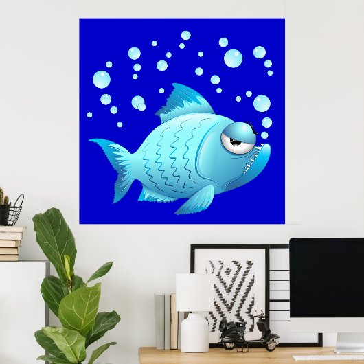 Grumpy Fish Cartoon Poster ポスター (ホームオフィス)