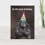 Grumpy Gorilla in Party Hat Birthday カード (正面)