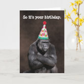 Grumpy Gorilla in Party Hat Birthday カード (黄色い花)