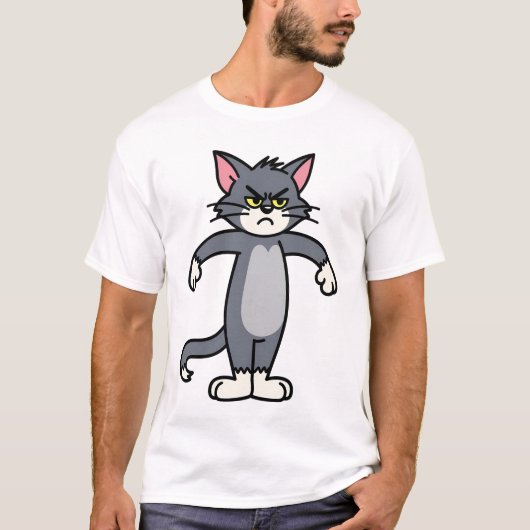 Grumpy Gray Cat Cute Cartoon Tシャツ (正面)