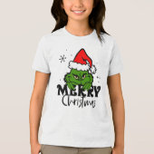 Grumpy Green Christmas Character in Santa Hat トライブレンドＴシャツ (正面)