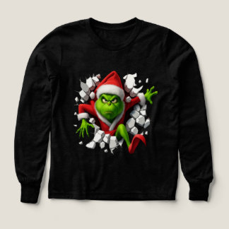 Grumpy Green Christmas Monster Breaking Wall 