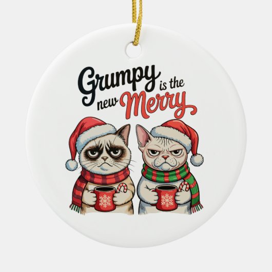 Grumpy Is The New Merry Christmas Cat Lover セラミックオーナメント (正面)