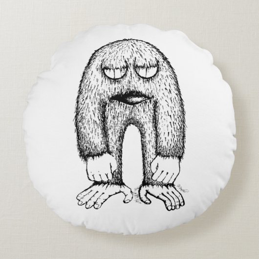 Grumpy Little Monster Indie Art Pillow ラウンドクッション (正面)