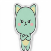 ⭐ Grumpy Mint Cat – Cute Kawaii Cartoon Sticker シール (正面)