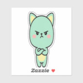⭐ Grumpy Mint Cat – Cute Kawaii Cartoon Sticker シール (シート)