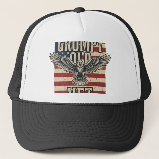Grumpy Old Vet Patriotic Eagle Flag Shirt Design キャップ (正面)
