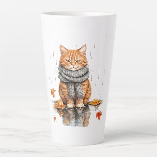Grumpy Orange Cat in Rain カフェラテマグ (正面)