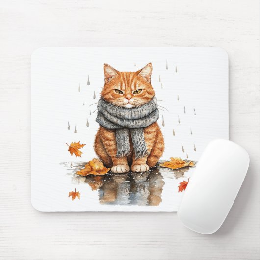 Grumpy Orange Cat in Rain マウスパッド (マウス)