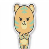 Grumpy Orange Tiger Cute Kawaii Cartoon Sticker シール (正面)