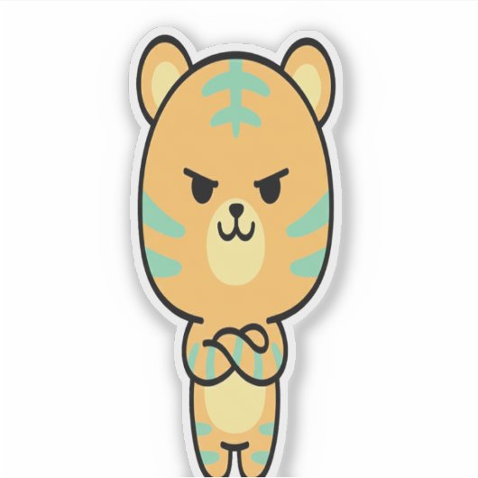 Grumpy Orange Tiger Cute Kawaii Cartoon Sticker シール (正面)