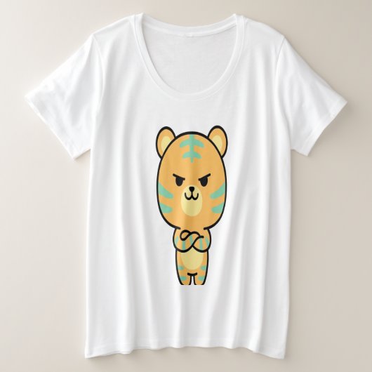 Grumpy Orange Tiger Cute Kawaii Cartoon T-Shirt プラスサイズTシャツ (デザイン正面)