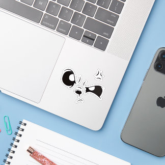 Grumpy Panda Face Minimalist Vinyl Laptop Sticker. シール