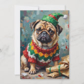 Grumpy Pug Dog in Elf Hat Funny Christmas Art シーズンカード (正面)