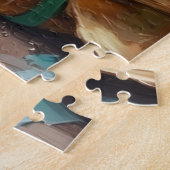 Grumpy Pug Dog in Elf Hat Funny Christmas Art ジグソーパズル (側面)