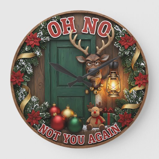 Grumpy Reindeer Oh No ラージ壁時計 (正面)
