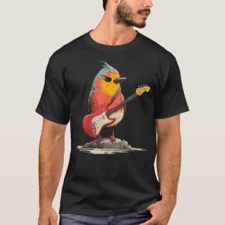 Grumpy Robin Bird With Electric Guitar For Feather Tシャツ